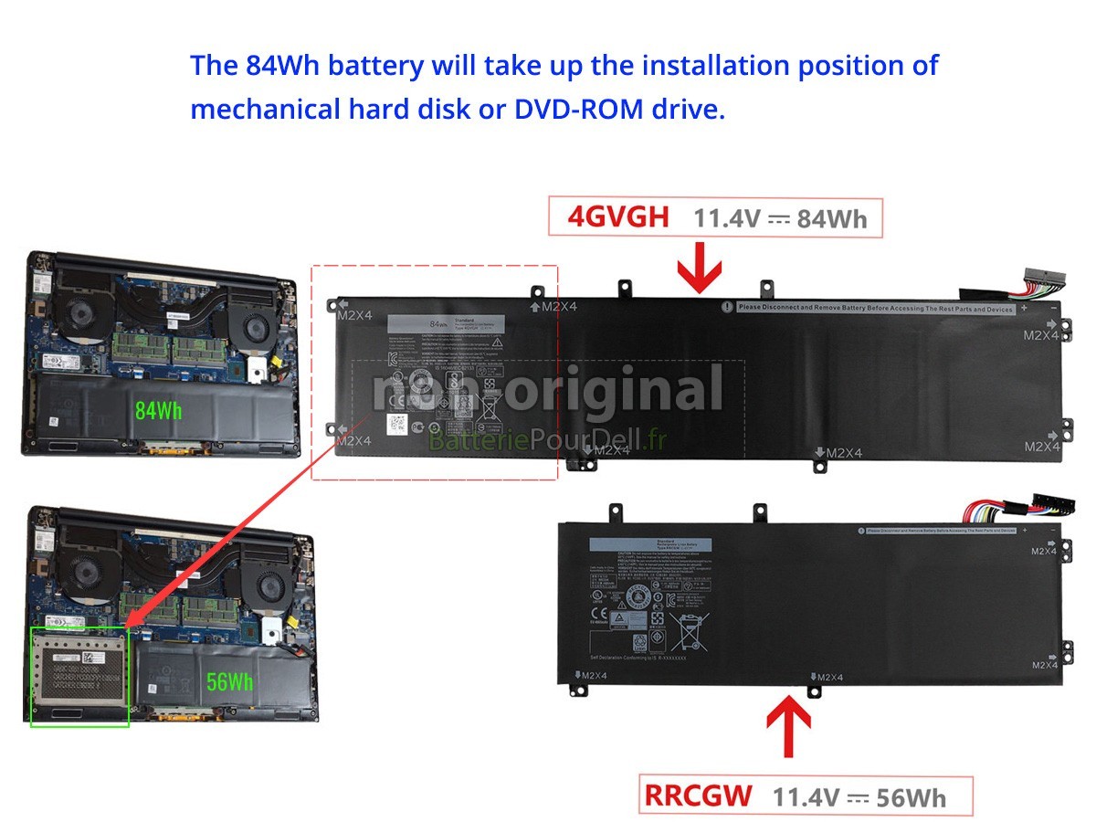 6 cellules 84Wh batterie pour pc portable Dell XPS 15 9550