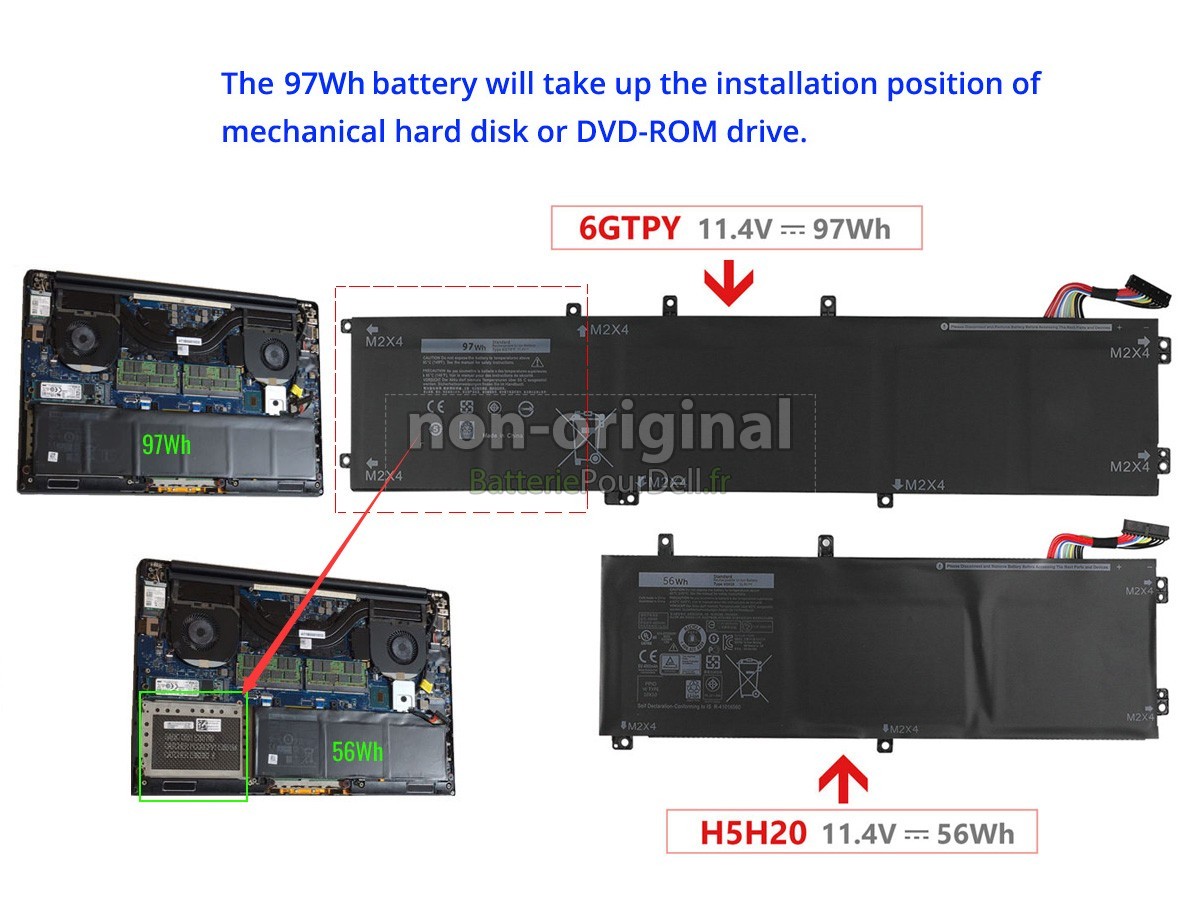6 cellules 97Wh batterie pour pc portable Dell GPM03