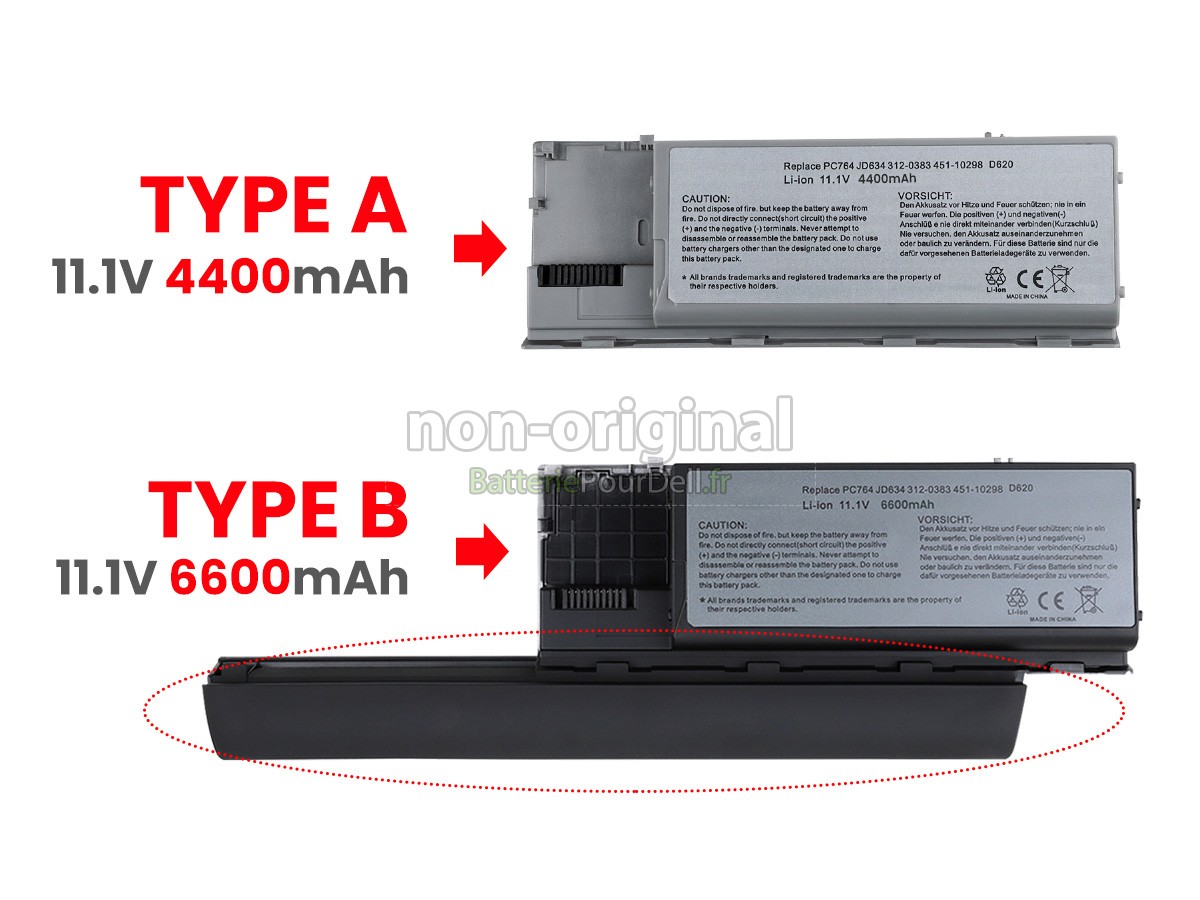 6 cellules 4400mAh batterie pour pc portable Dell Latitude D630C